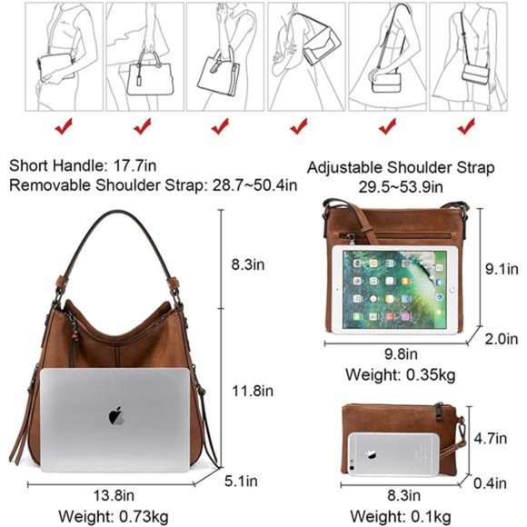 Tote Bag PU Leather Shoulder Bags Fashion Hobo Bags Large Purse and Handbags - Picture 4 of 6